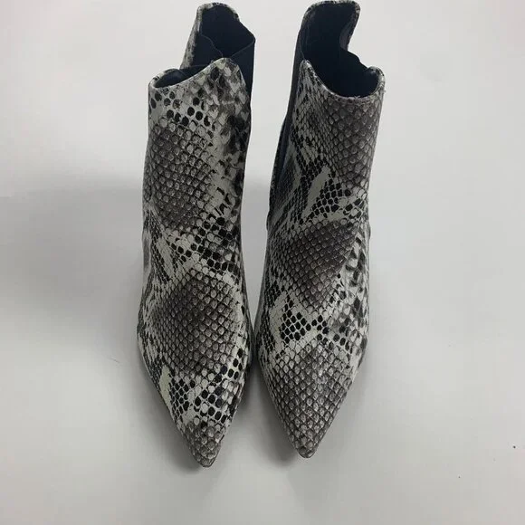 Lulus Womens Ankle Booties Black Size 6.5 Snakeskin Pointed Block Heels - Picture 3 of 9